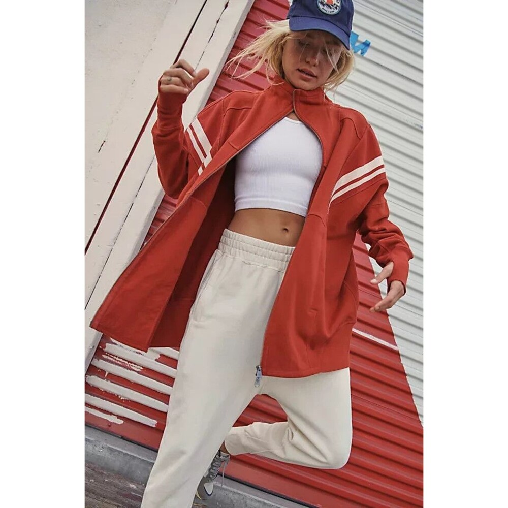 Free People Fp Movement Knockout Track Zip Up Sweatshirt Jacket Red Small